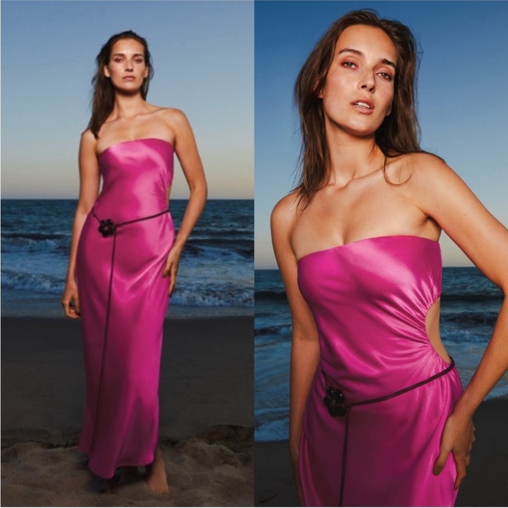 BNWT Reformation Nevaeh Pink Ruched Strapless Maxi Dress in Pink